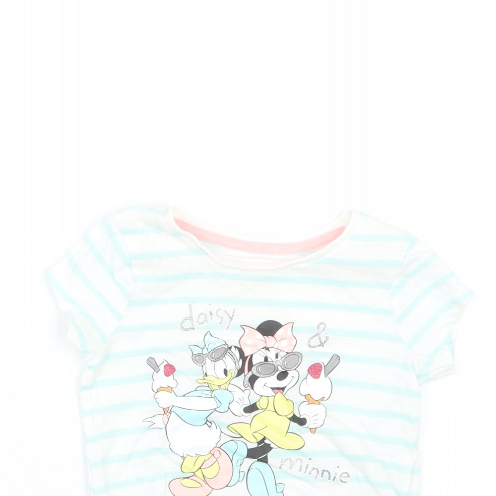 Disney Girls Blue Striped  Basic T-Shirt Size 9-12 Months  - Minnie Mouse