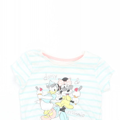 Disney Girls Blue Striped  Basic T-Shirt Size 9-12 Months  - Minnie Mouse