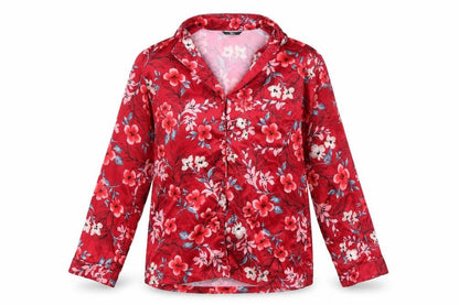 Front view of boux women’s red floral top pyjama top, size UK 10