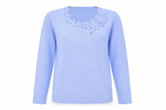 Front view of alexara women’s blue jumper, size S