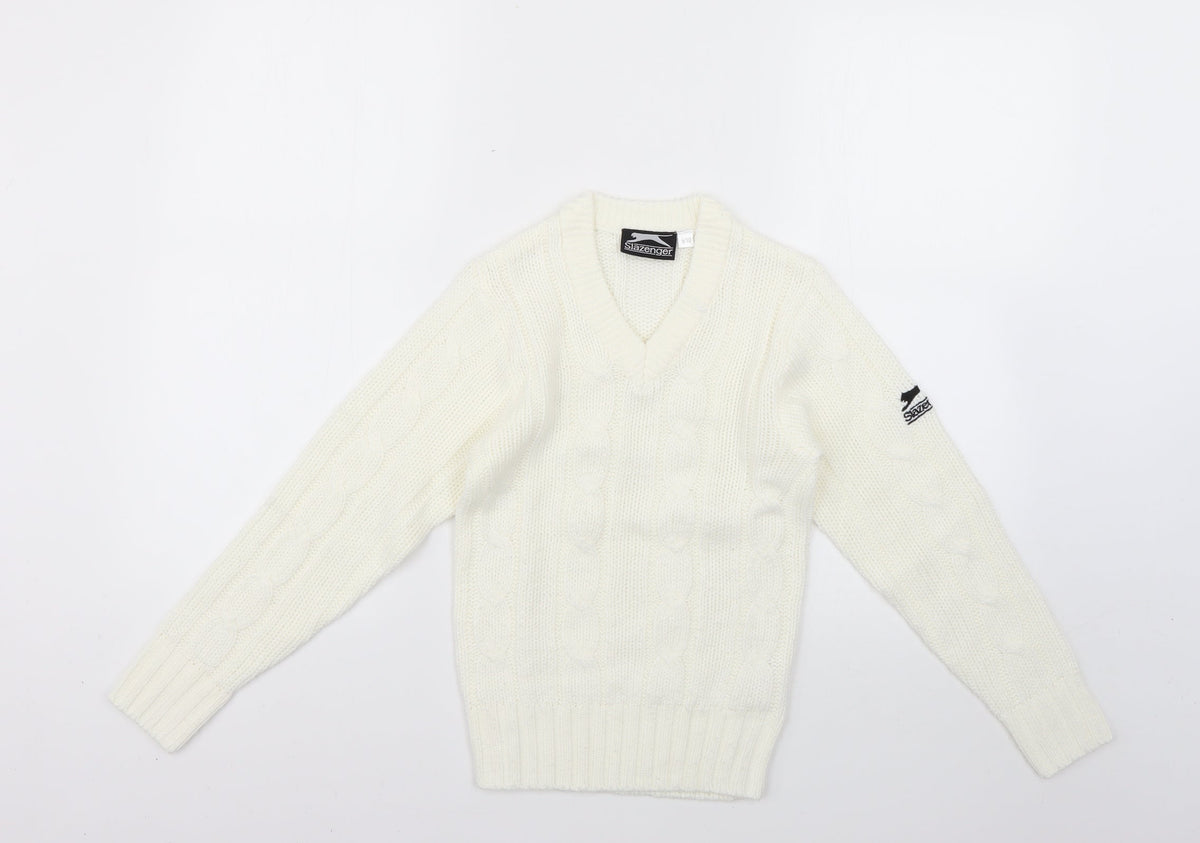 Front view of Slazenger girls’ white jumper, size 9-10, years