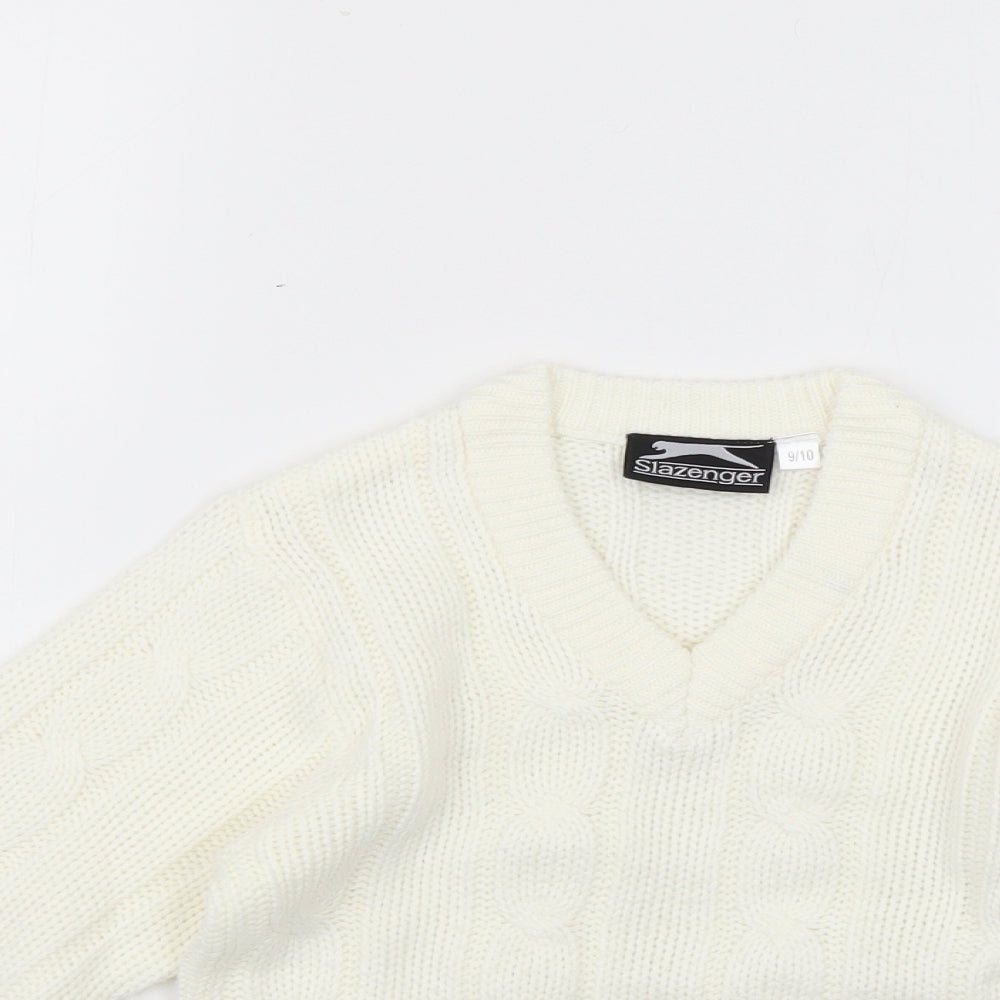 Close-up detail of Slazenger girls’ white jumper, size 9-10, years