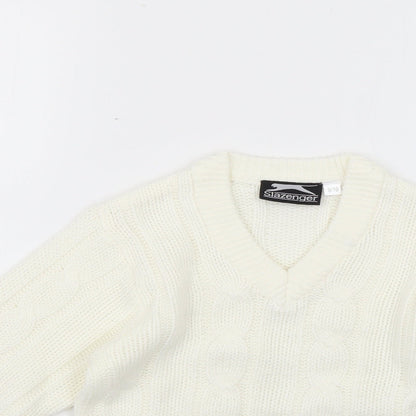 Close-up detail of Slazenger girls’ white jumper, size 9-10, years