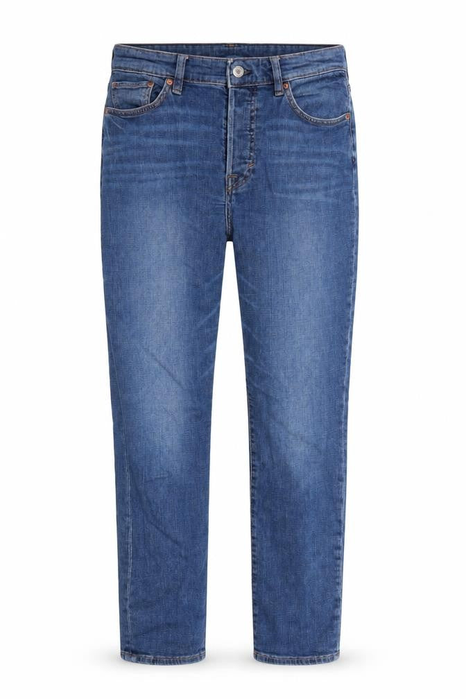 Front view of H&M women’s blue skinny jeans, size UK 6, 25-inch leg