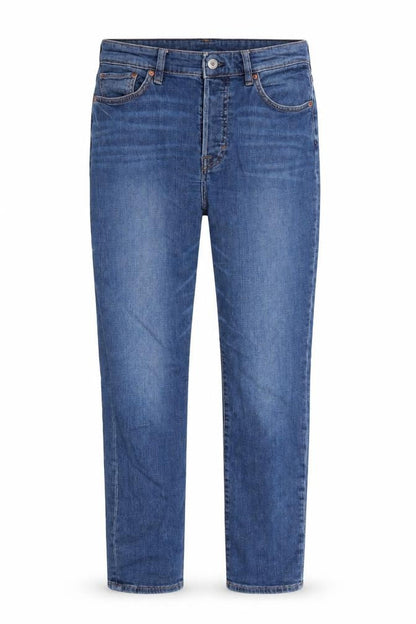 Front view of H&M women’s blue skinny jeans, size UK 6, 25-inch leg
