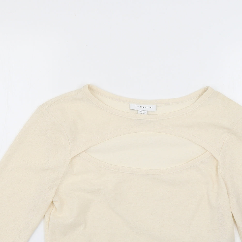 Womens UK Size 14 Topshop Beige Basic T-Shirt