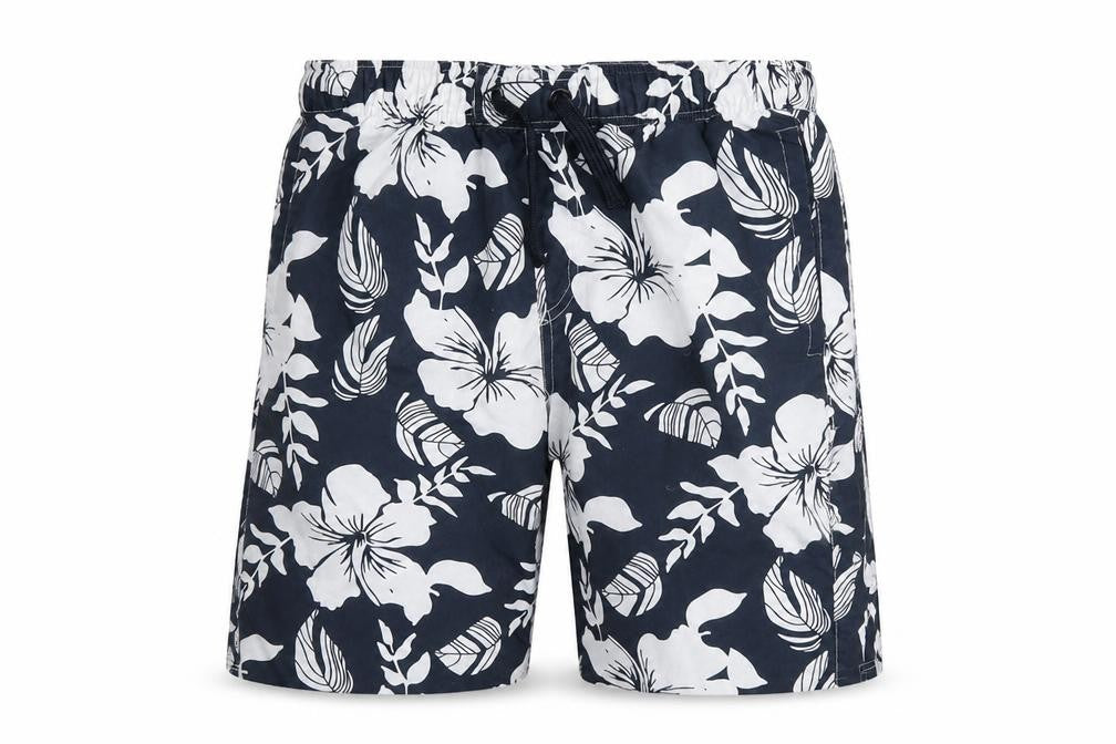 Front view of Blue Inc men’s blue floral athletic shorts, size XS