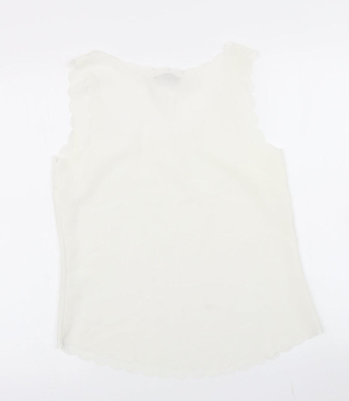 Back view of OPasis women’s ivory basic blouse, size UK 10, - scalloped hem