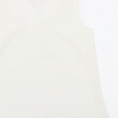 Brand and care label for OPasis women’s ivory basic blouse, size UK 10, - scalloped hem