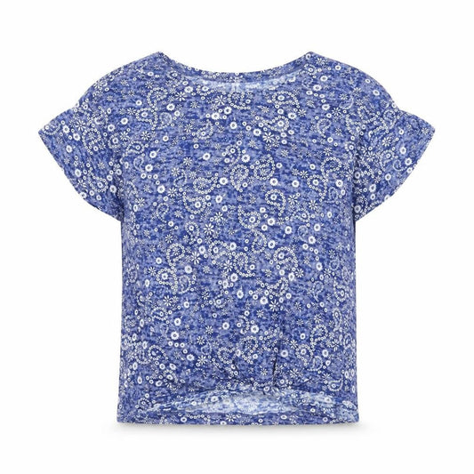 Front view of 915 Generation girls’ blue floral basic t-shirt, size 12-13, years