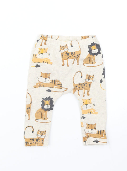 NEXT Boys Beige   Jogger Trousers Size 6-9 Months  - Lion/Tiger print
