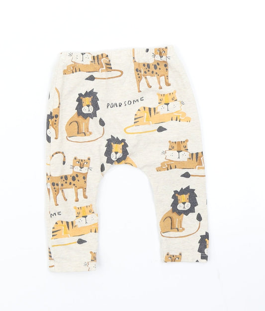 NEXT Boys Beige   Jogger Trousers Size 6-9 Months  - Lion/Tiger print