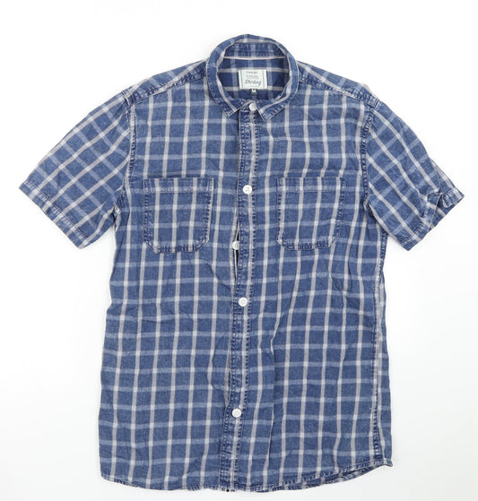 George Mens Blue Check   Button-Up Size M