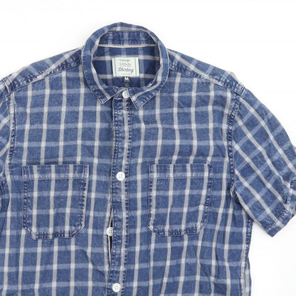 George Mens Blue Check   Button-Up Size M
