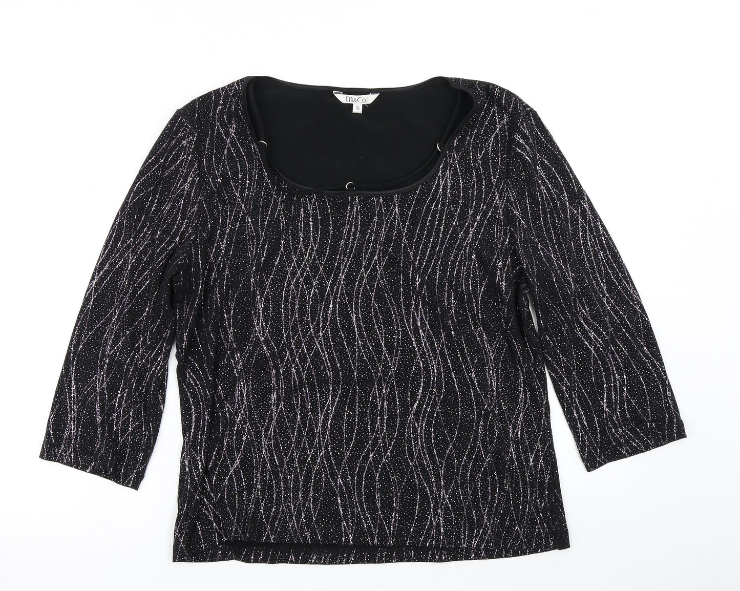 Womens UK Size 16 M&Co Black Basic T-Shirt
