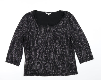 Womens UK Size 16 M&Co Black Basic T-Shirt