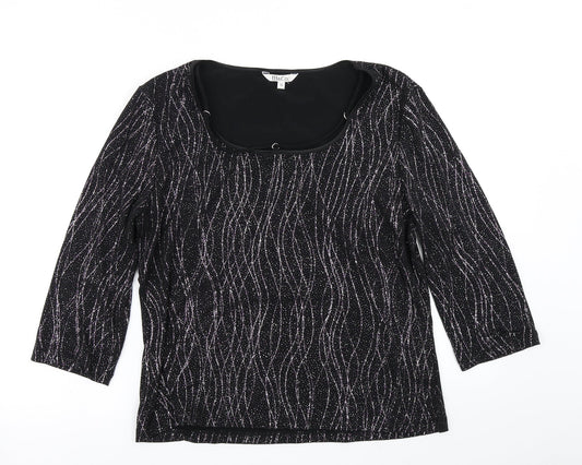 Womens UK Size 16 M&Co Black Basic T-Shirt