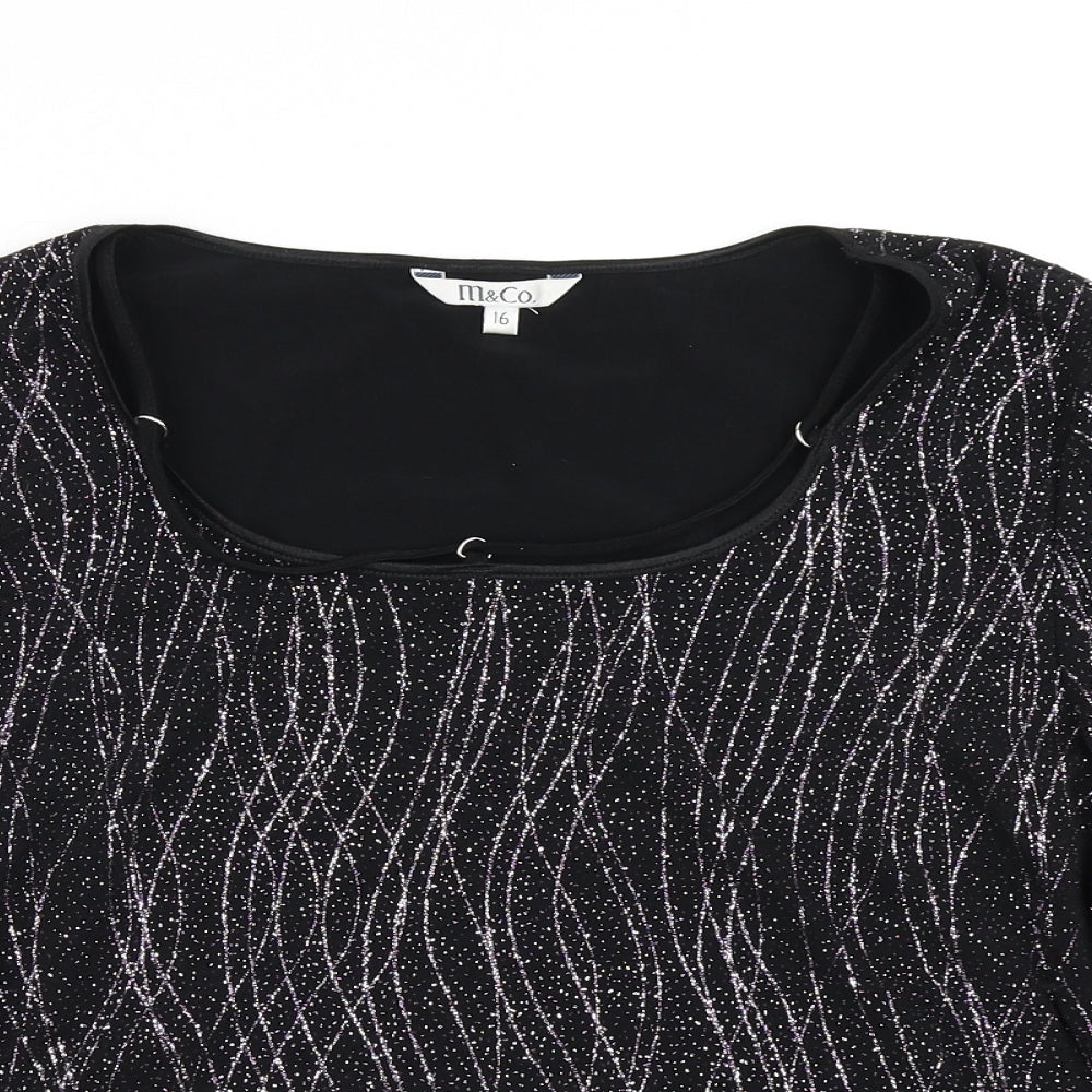 Womens UK Size 16 M&Co Black Basic T-Shirt