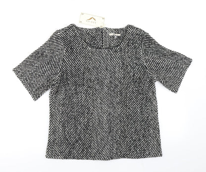 Luc-Ce Womens Black Herringbone  Basic T-Shirt Size S