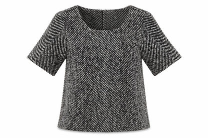 Front view of Luc-Ce women’s black herringbone basic t-shirt, size S