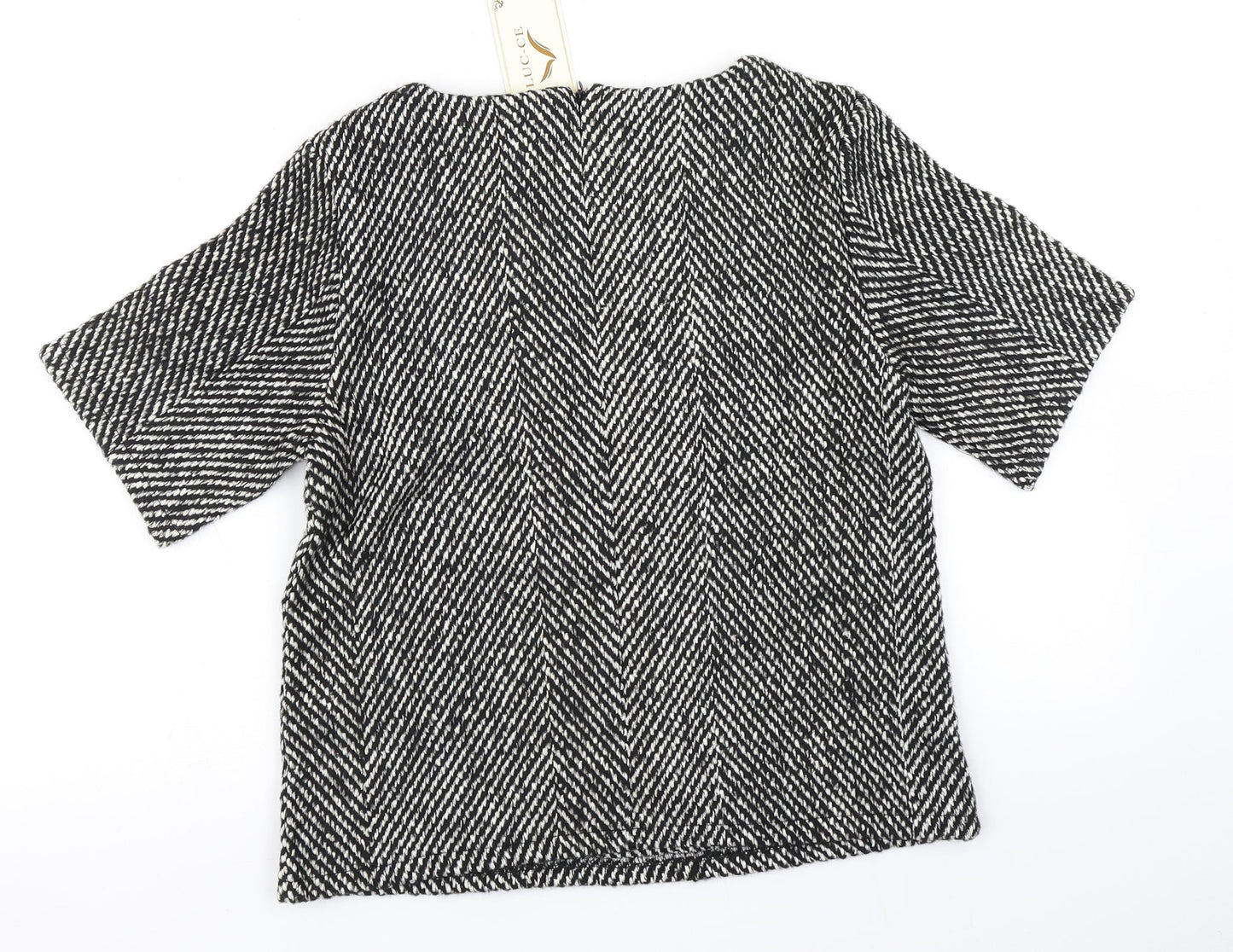 Luc-Ce Womens Black Herringbone  Basic T-Shirt Size S