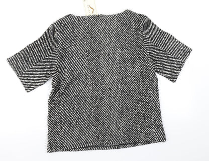 Luc-Ce Womens Black Herringbone  Basic T-Shirt Size S