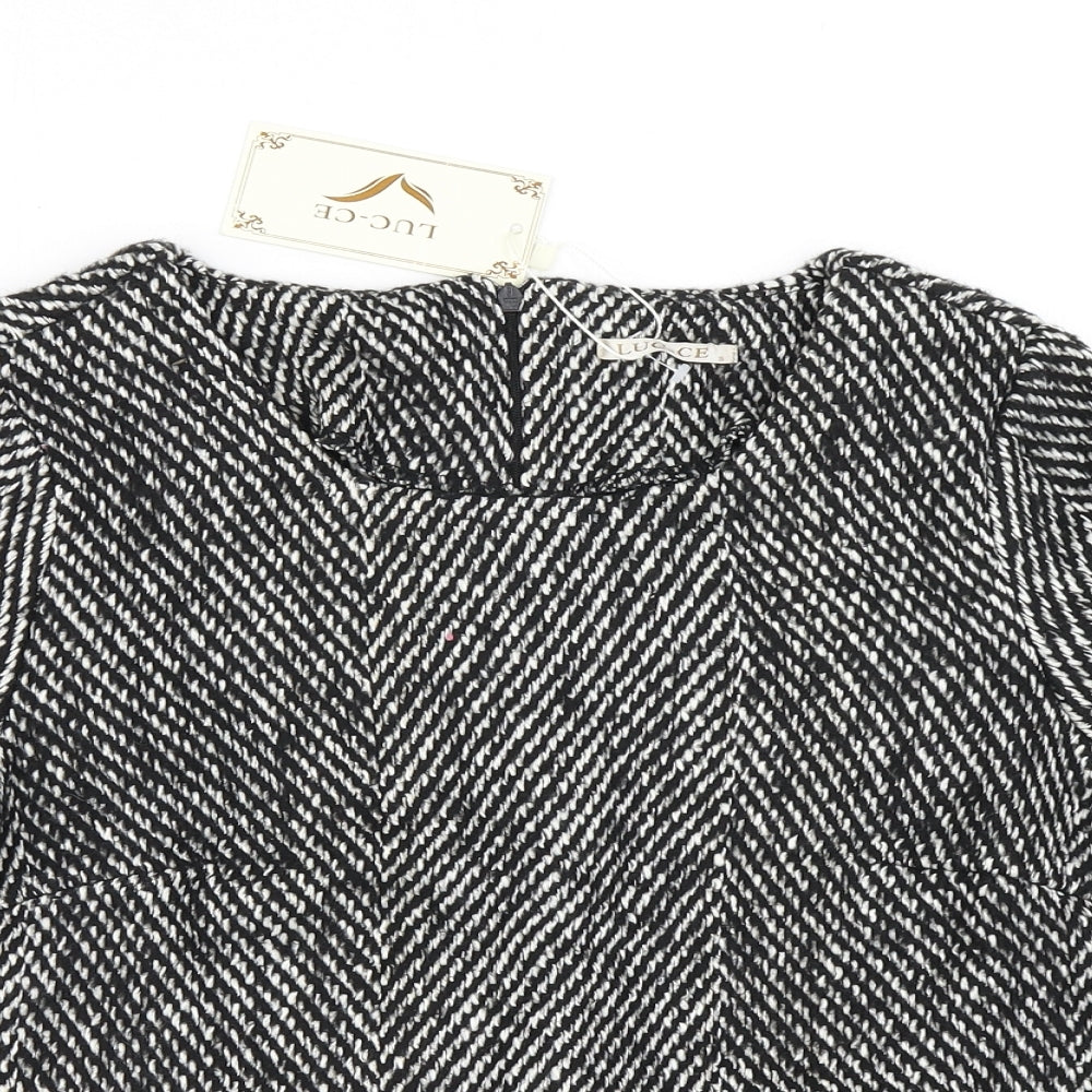 Luc-Ce Womens Black Herringbone  Basic T-Shirt Size S
