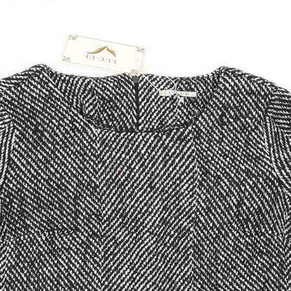 Luc-Ce Womens Black Herringbone  Basic T-Shirt Size S