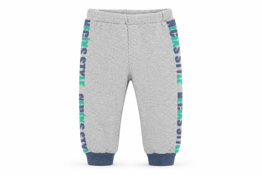 Front view of Necix's Baby Grey Jogger Leggings, size 12-18, Months - Waist 16in; Inside leg 10in