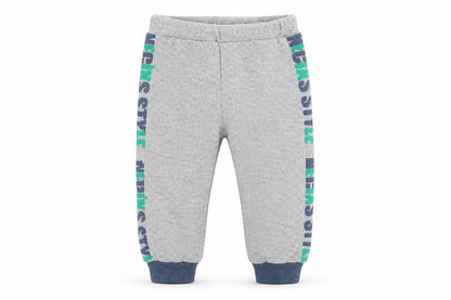 Front view of Necix's Baby Grey Jogger Leggings, size 12-18, Months - Waist 16in; Inside leg 10in