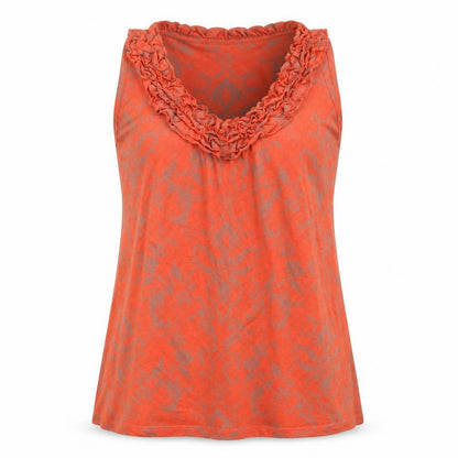 Front view of Testament women’s orange paisley basic blouse, size M