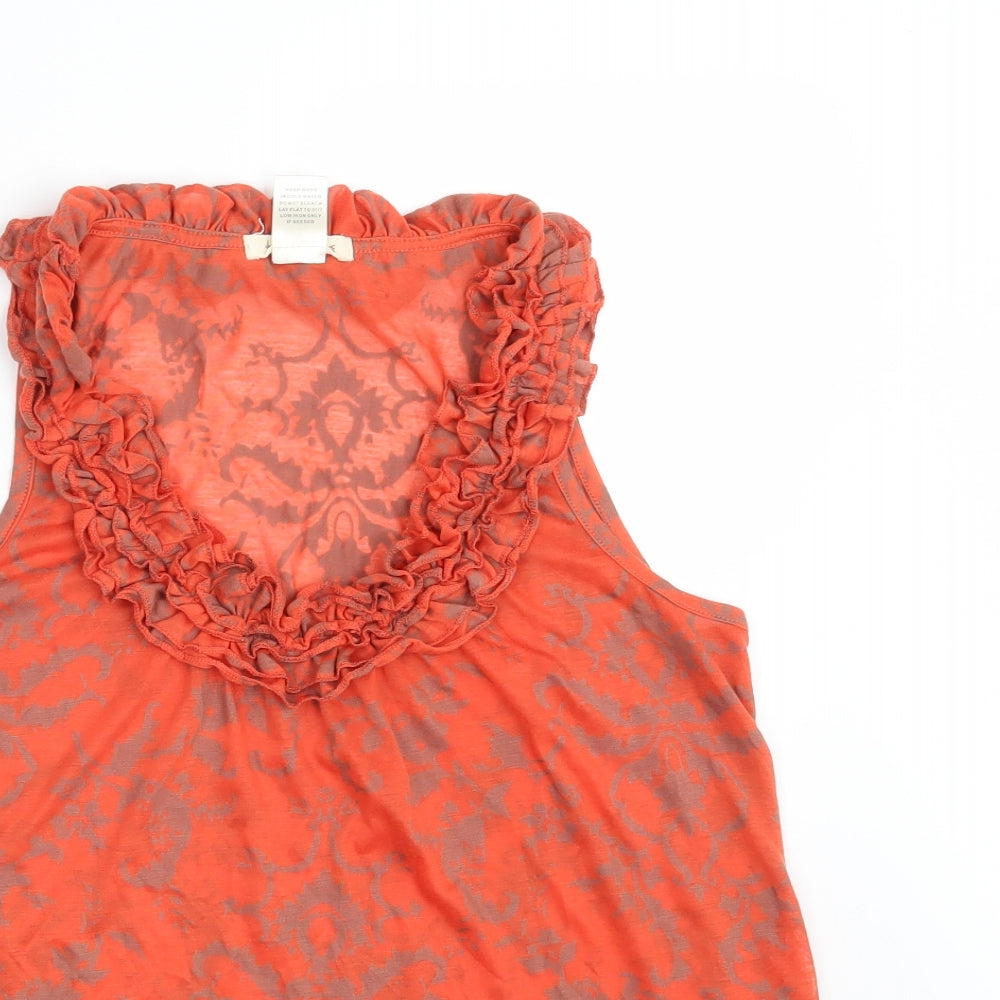 Close-up detail of Testament women’s orange paisley basic blouse, size M