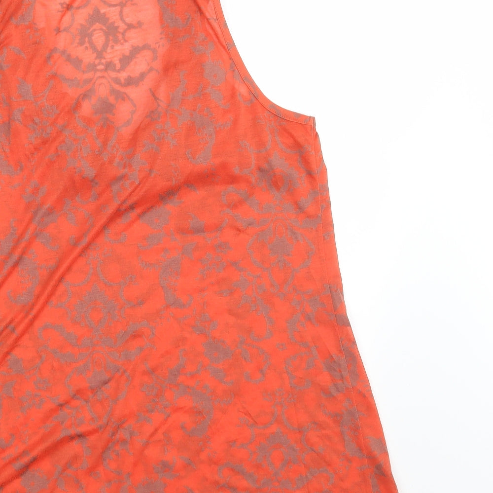 Brand and care label for Testament women’s orange paisley basic blouse, size M