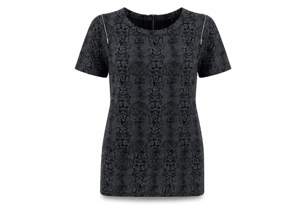 Front view of Limited Collection women’s black animal print t-shirt dress, size UK 10