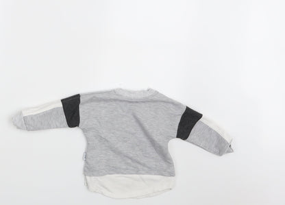 Back view of Baby Go boys’ grey striped basic t-shirt one size