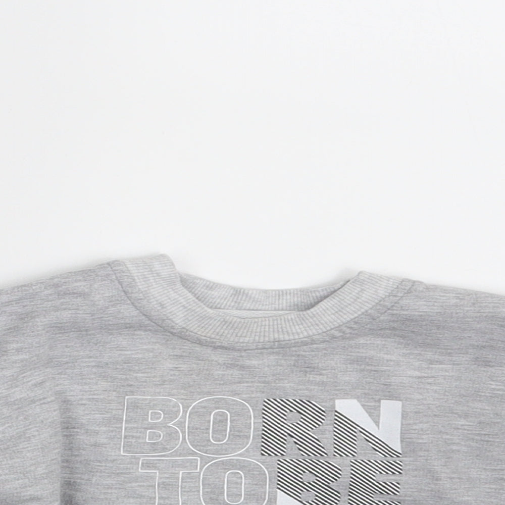 Close-up detail of Baby Go boys’ grey striped basic t-shirt one size