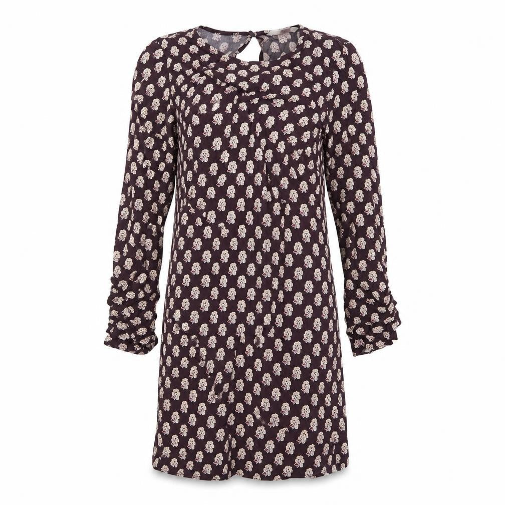 Front view of H&M women’s purple floral shirt dress, size UK 10