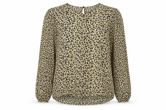 Front view of Yessica women’s yellow animal print basic blouse, size UK 14