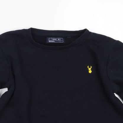 Close-up detail of Next boys’ blue pullover sweatshirt, size 11, years