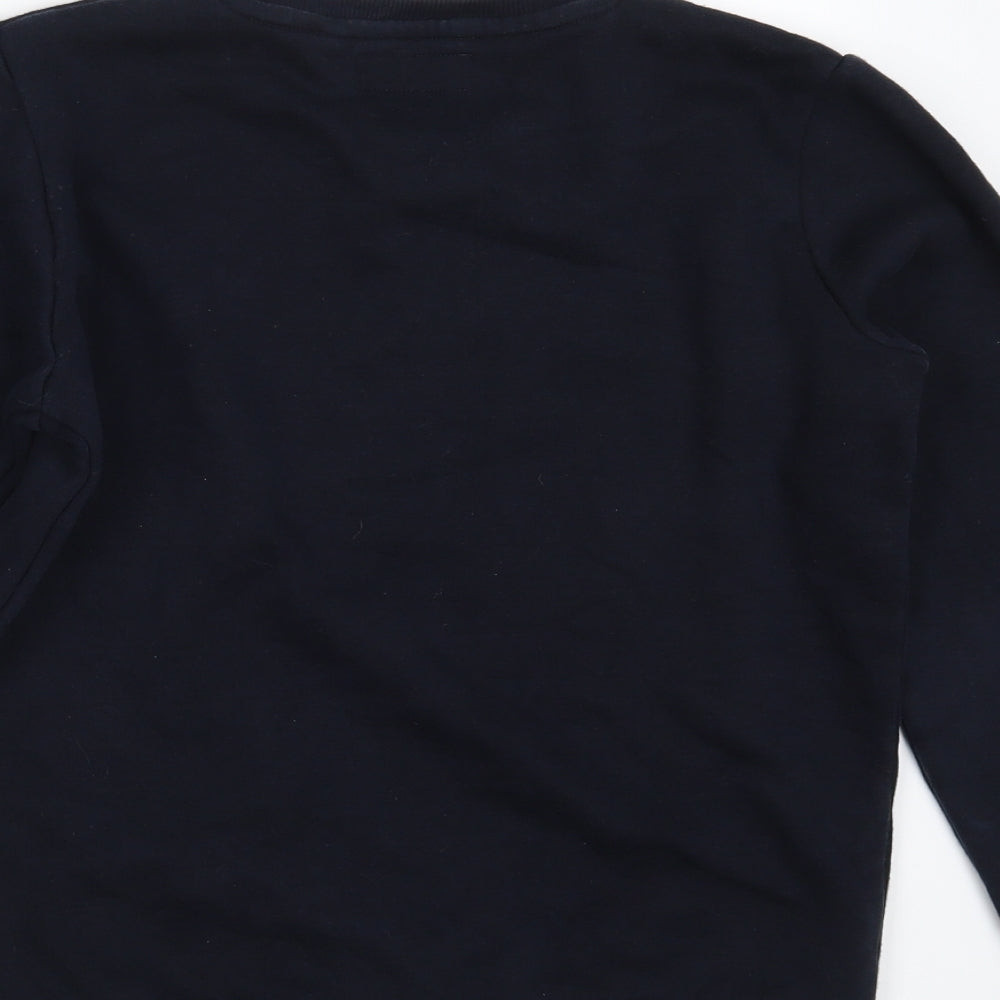 Brand and care label for Next boys’ blue pullover sweatshirt, size 11, years