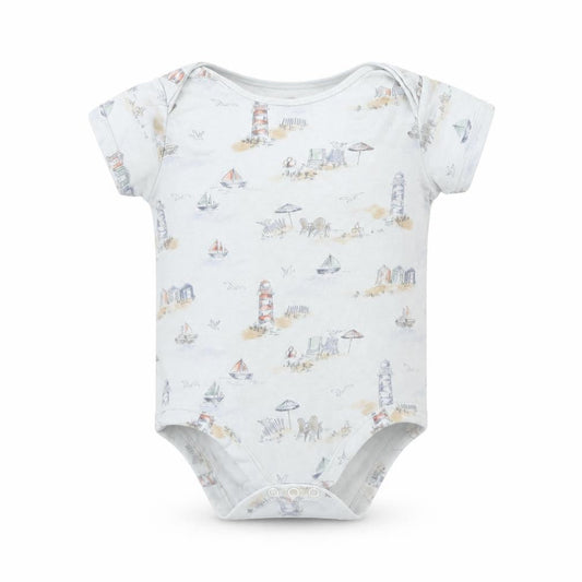 Front view of Tu Baby Grey Spotted Babygrow One-Piece, size 12, Months - beach