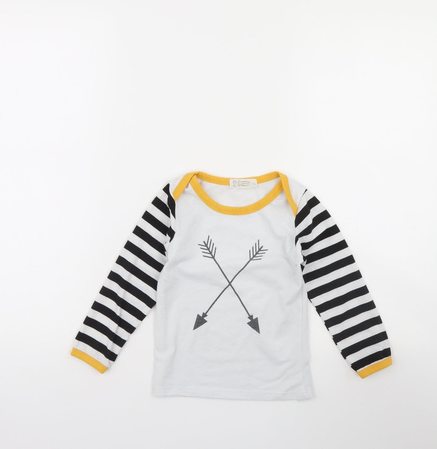 Preworn Girls White Striped  Basic T-Shirt Size 4 Years