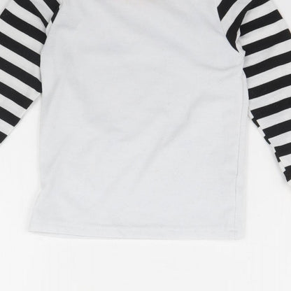 Preworn Girls White Striped  Basic T-Shirt Size 4 Years
