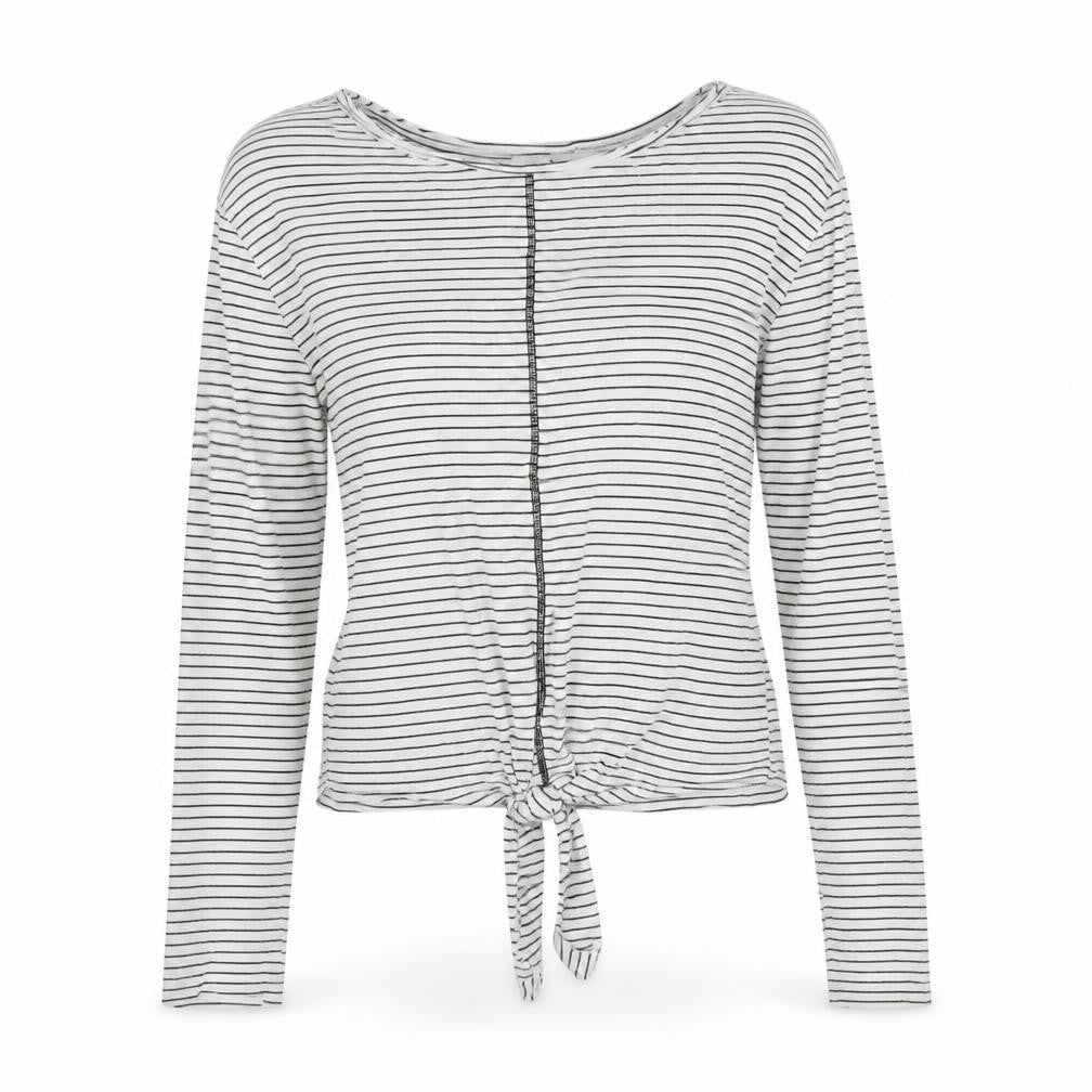 Front view of River Island women’s white striped jumper, size UK 10