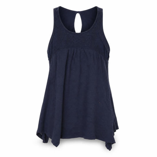 Front view of Peacocks women’s blue basic tank, size UK 8