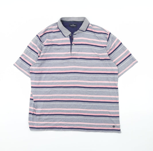 M&s Mens Pink Striped   Polo Size L