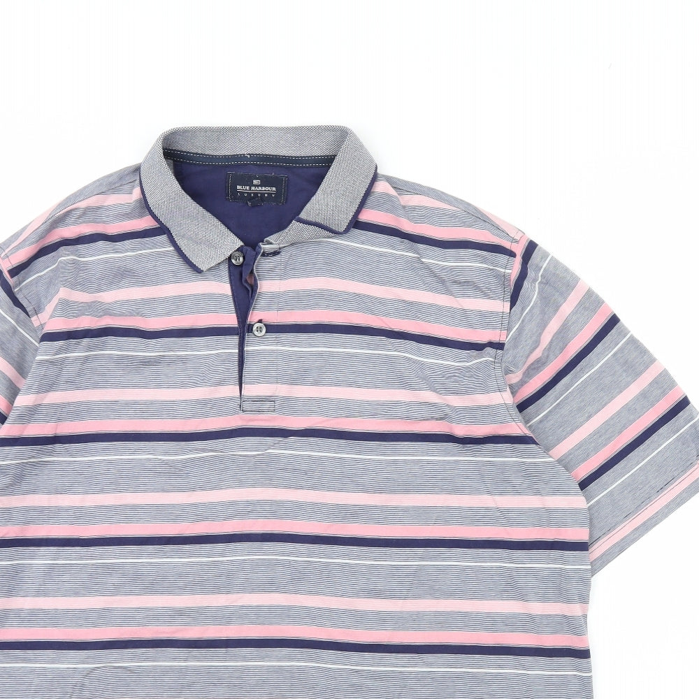 M&s Mens Pink Striped   Polo Size L