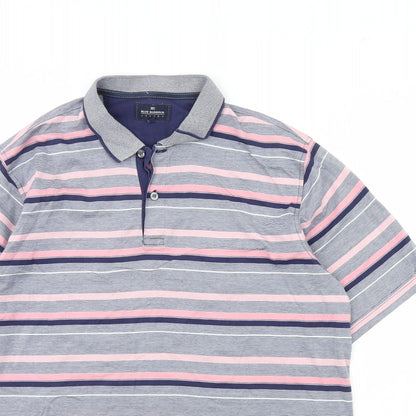 M&s Mens Pink Striped   Polo Size L