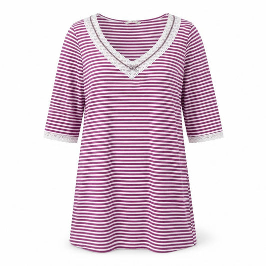 Front view of Tu women’s purple striped shift, size UK 12