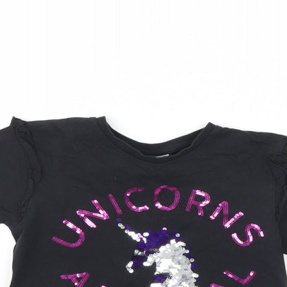 Preworn Girls Black   Camisole T-Shirt Size 7 Years  - Unicorns